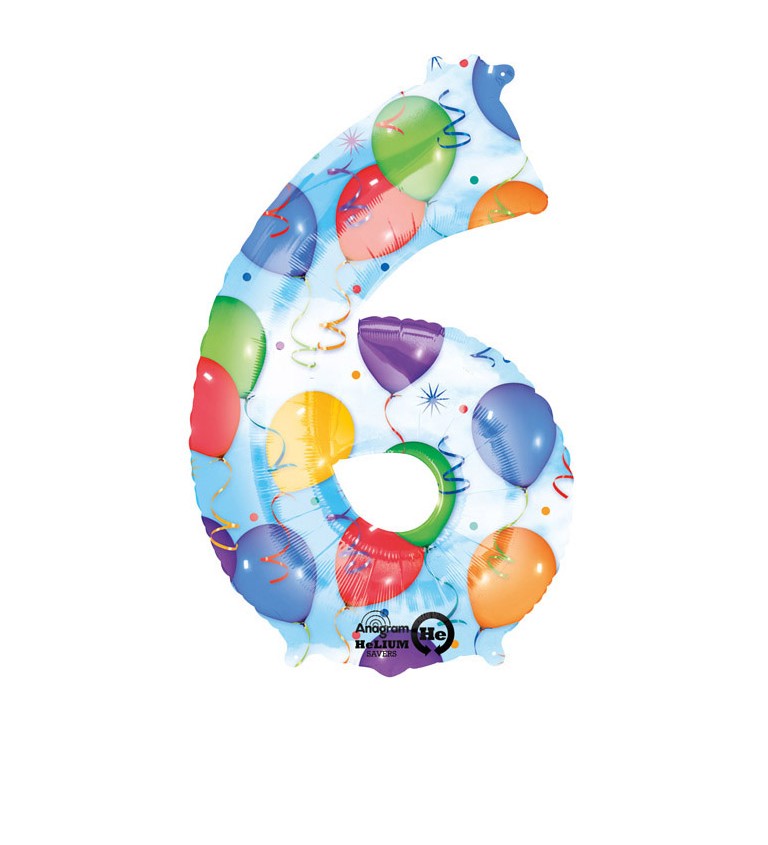 Fóliový balónek barevný - velké číslo 6