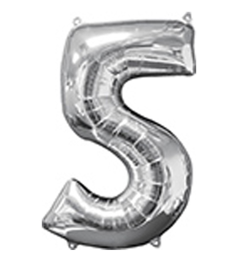Fóliový balónek stříbrný - číslo 5