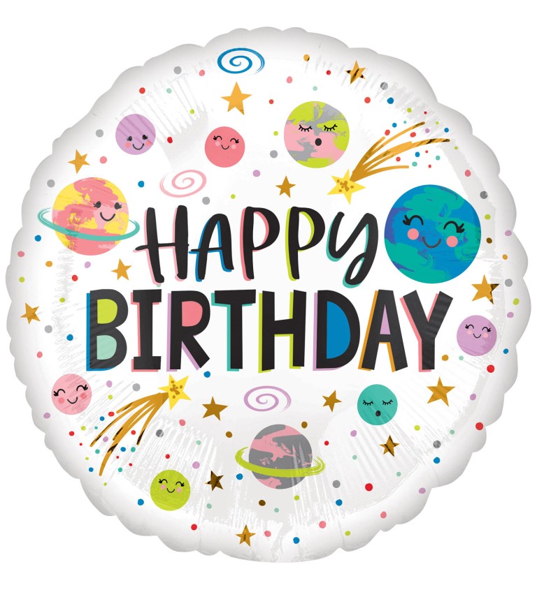 Balónek fóliový, Galaxie - Happy Birthday