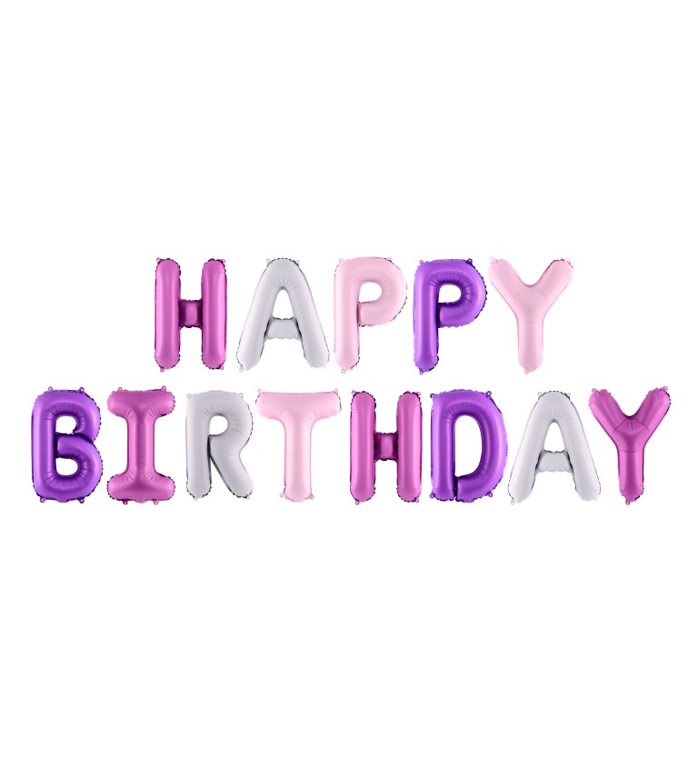 Fóliový balónek růžovo-fialový Happy Birthday