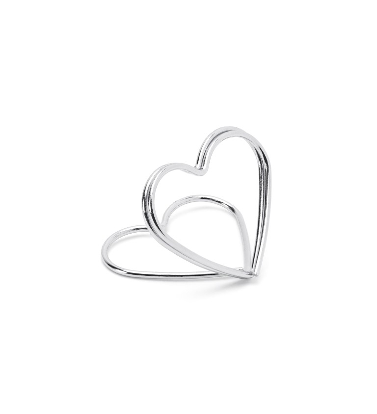 Držáky na svatební jmenovky ve tvaru srdce - Stříbrné