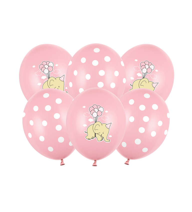 Balónky pastelové světle růžové - slon a puntíky - 50 ks