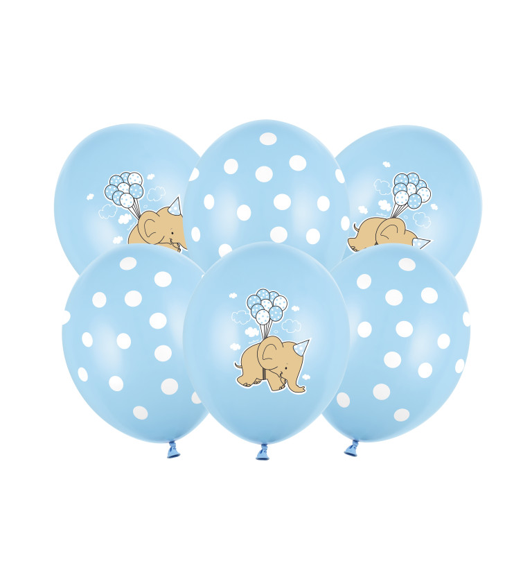 Balónky pastelové světle modré - slon a puntíky - 50 ks