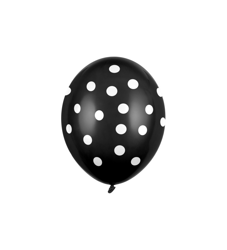 Balónek pastelový černý - bílé puntíky - 6 ks