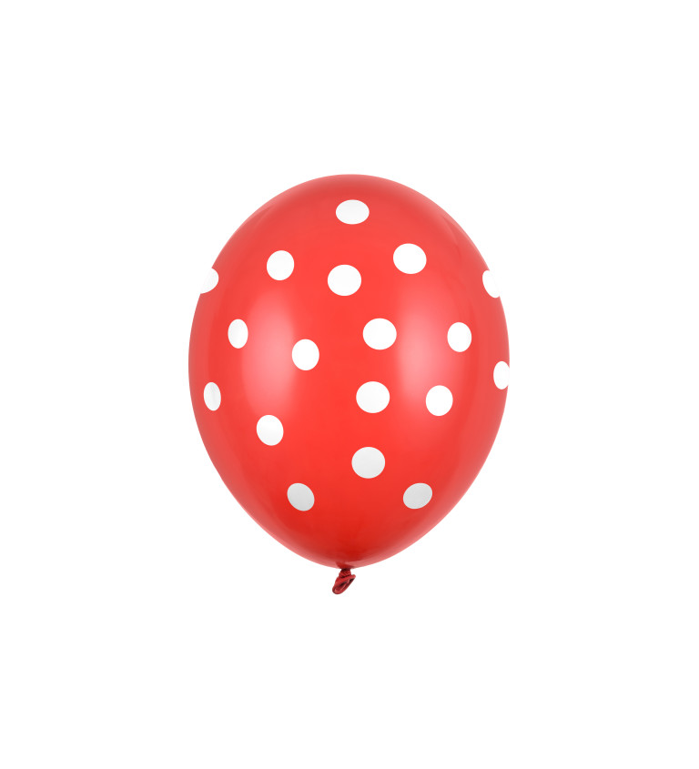 Balónek pastelový červený - bílé puntíky - 6 ks