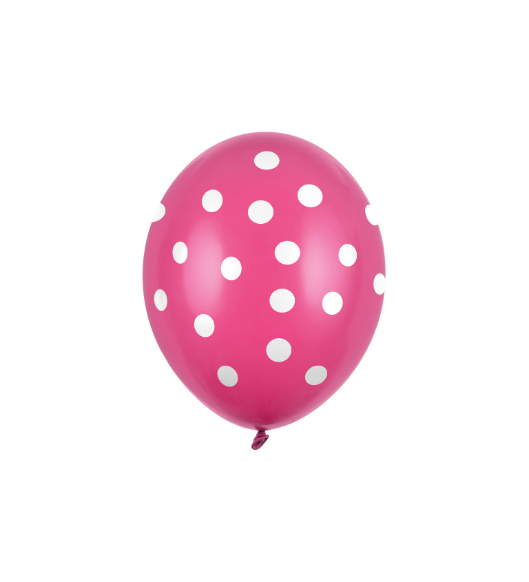 Balónek pastelový tmavě růžový - bílé puntíky - 6 ks
