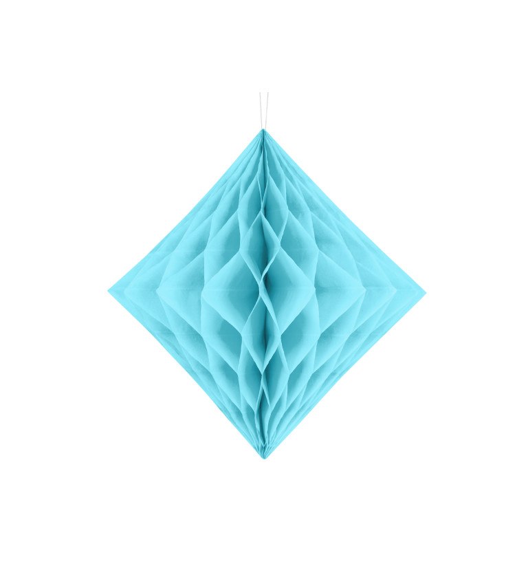 Papírová dekorace ve tvaru diamantu - Světle nebesky modrá 30 cm