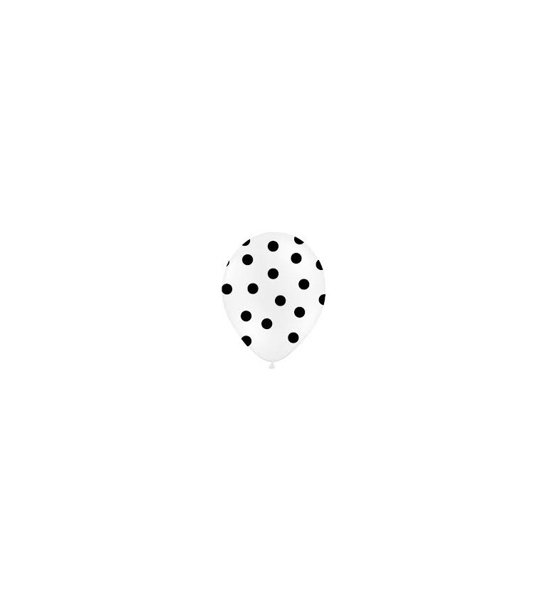Balónek pastelový bílý - černé puntíky - 6 ks
