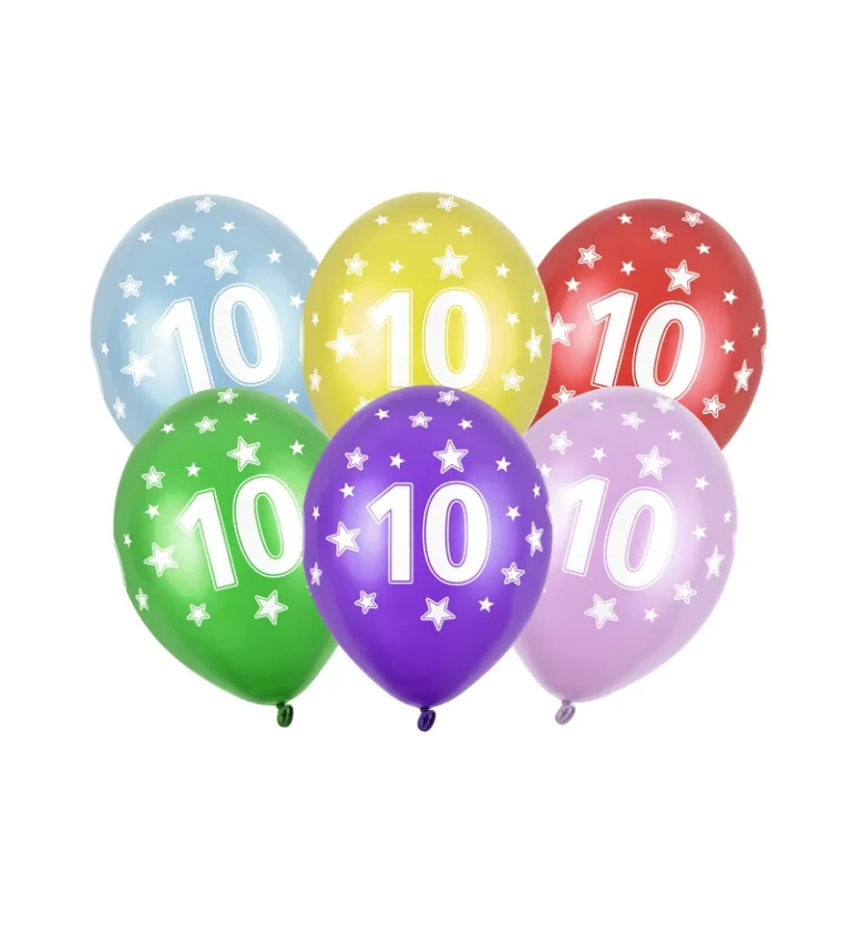 Balónek metalický - číslo 10 - 6 ks