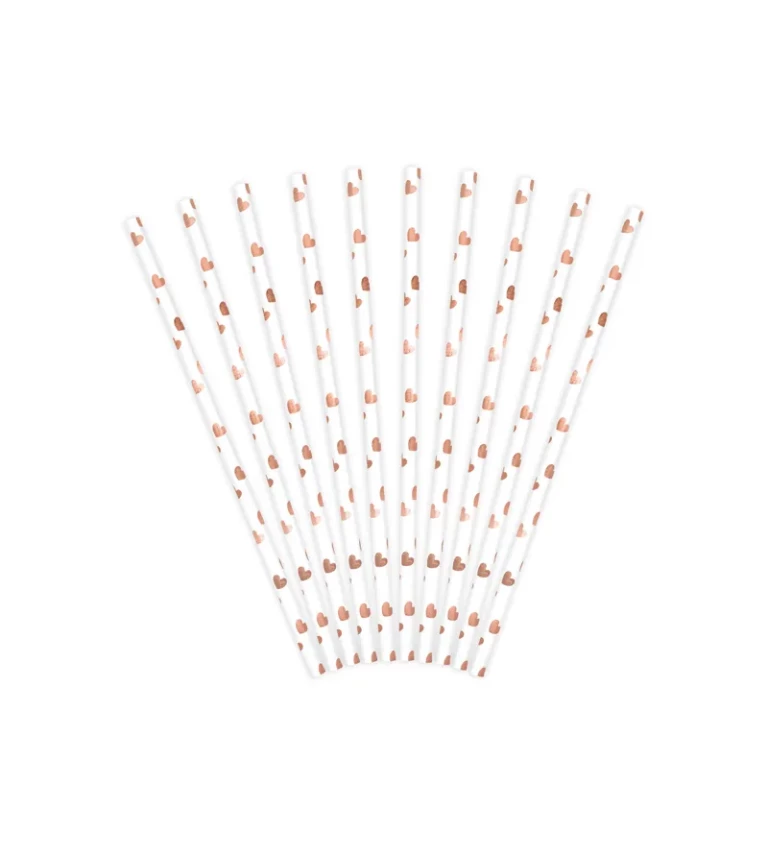 Bílá brčka s rose gold srdíčky